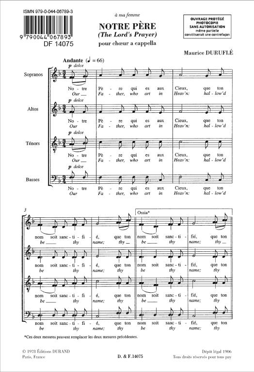 Durufle: Notre Pere SATB published by Durand